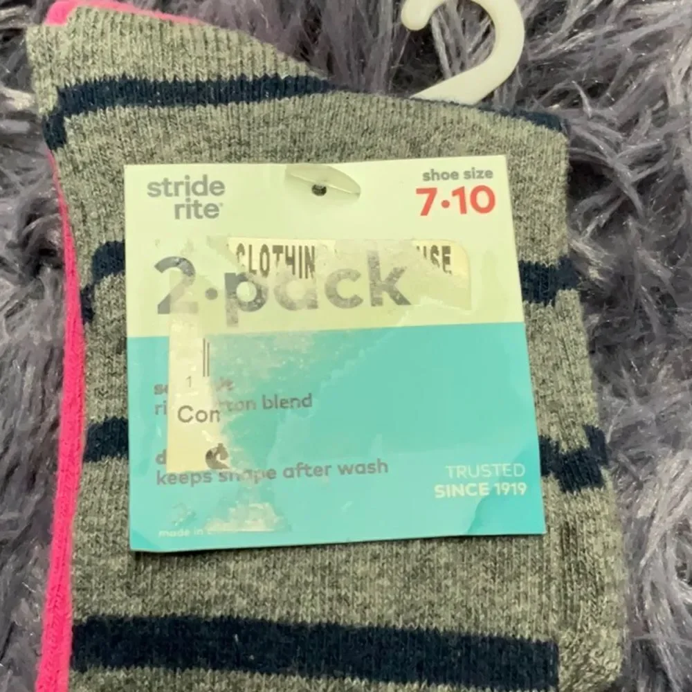 Set of 2 pairs Stride Rite Toddler 7-10 Pink and Gray Casual Socks - New